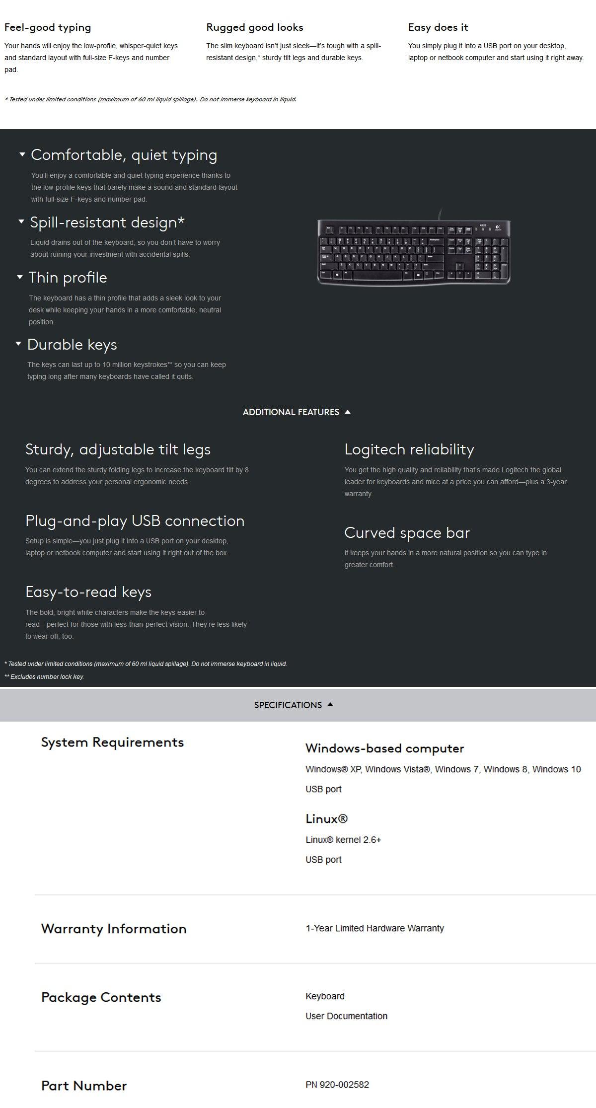 Logitech K120 USB Keyboard (920-002582)