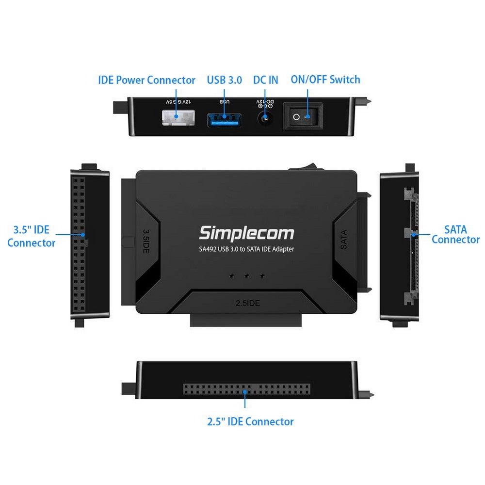 Simplecom SA492 USB 3.0 to 2.5/3.5/5.25 inch SATA IDE Adapter with Power Supply
