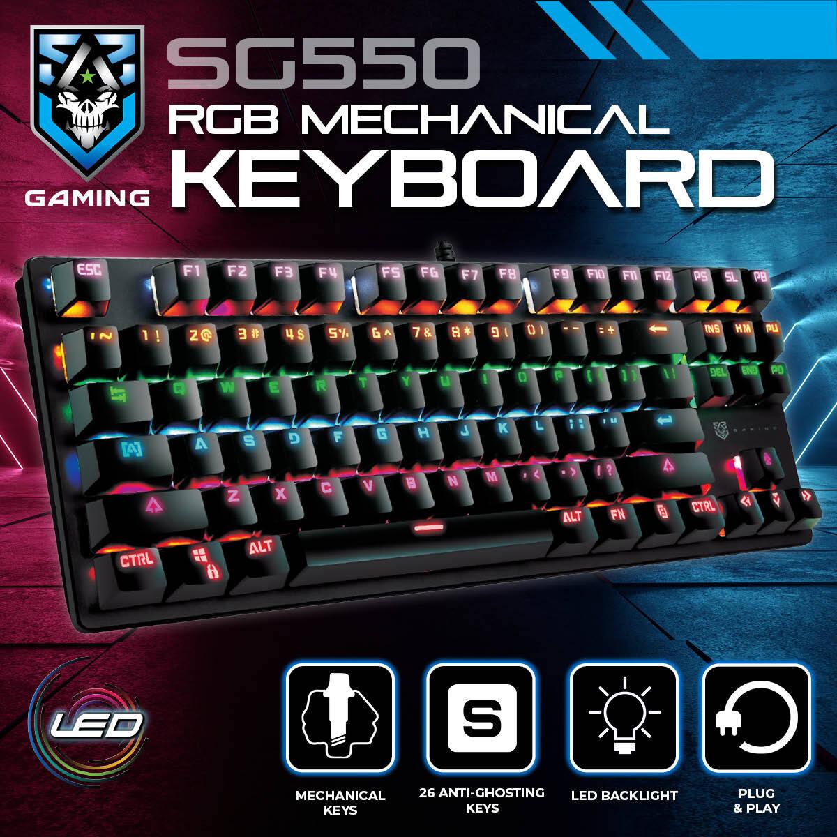 SAS Gaming SG550 RGB Mechanical Keyboard TKL Wired LED Backlit Blue Switch