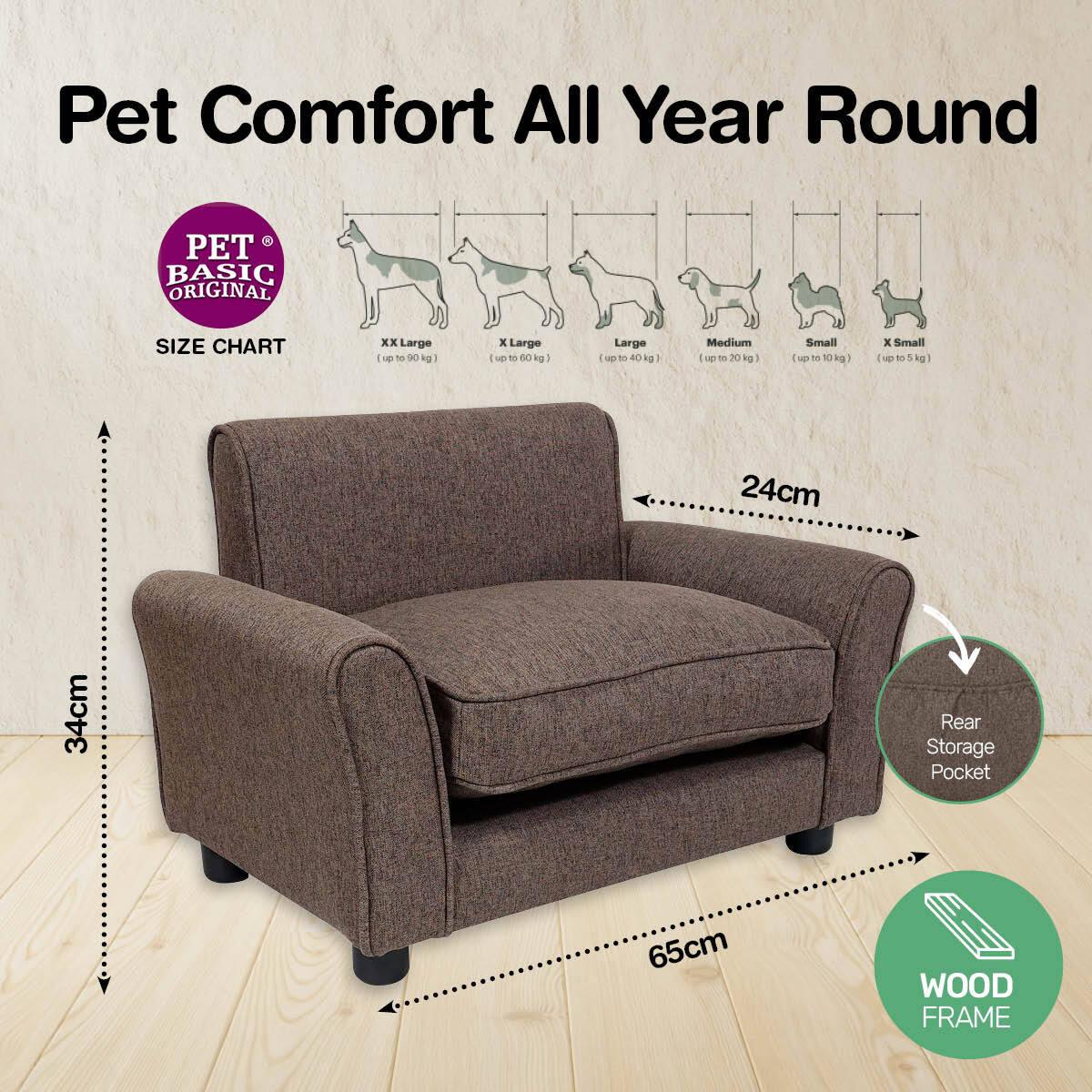 Pet Basic Pet Chair Bed Stylish Luxurious Sturdy Washable Fabric Brown 65cm
