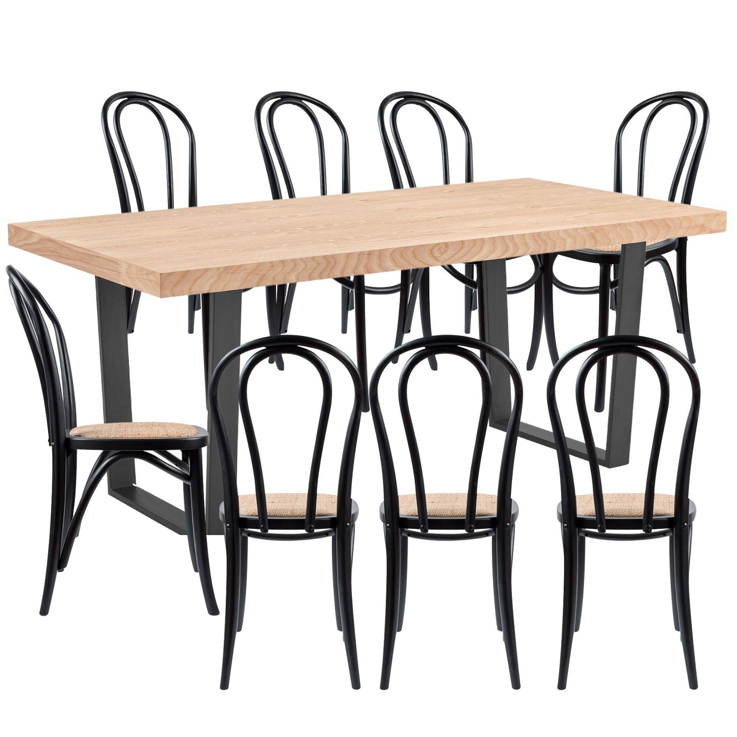 Petunia 9pc 210cm Dining Table Set 8 Arched Back Chair Elm Timber Wood