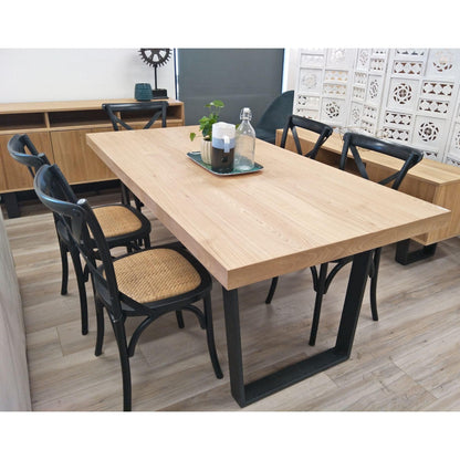 Petunia Dining Table 210cm Elm Timber Wood Black Metal Leg - Natural