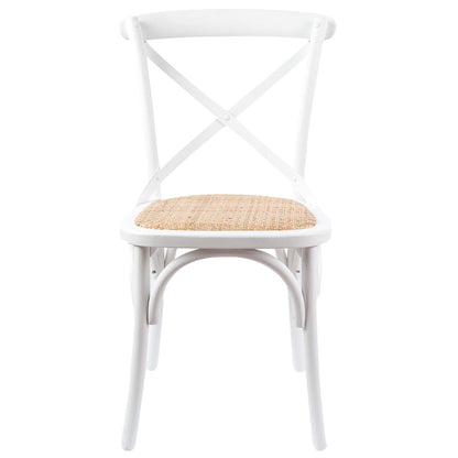 Aster Crossback Dining Chair Set of 4 Solid Birch Timber Wood Ratan Seat - White