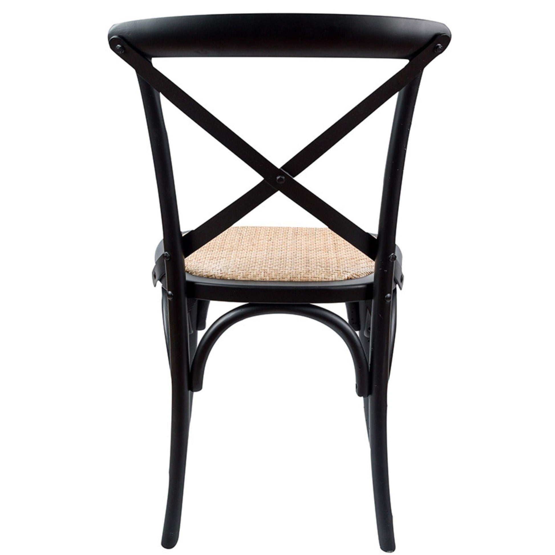 Aster Crossback Dining Chair Set of 8 Solid Birch Timber Wood Ratan Seat - Black
