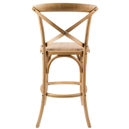 Aster 2pc Crossback Bar Stools Dining Chair Solid Birch Timber Rattan Seat - Oak