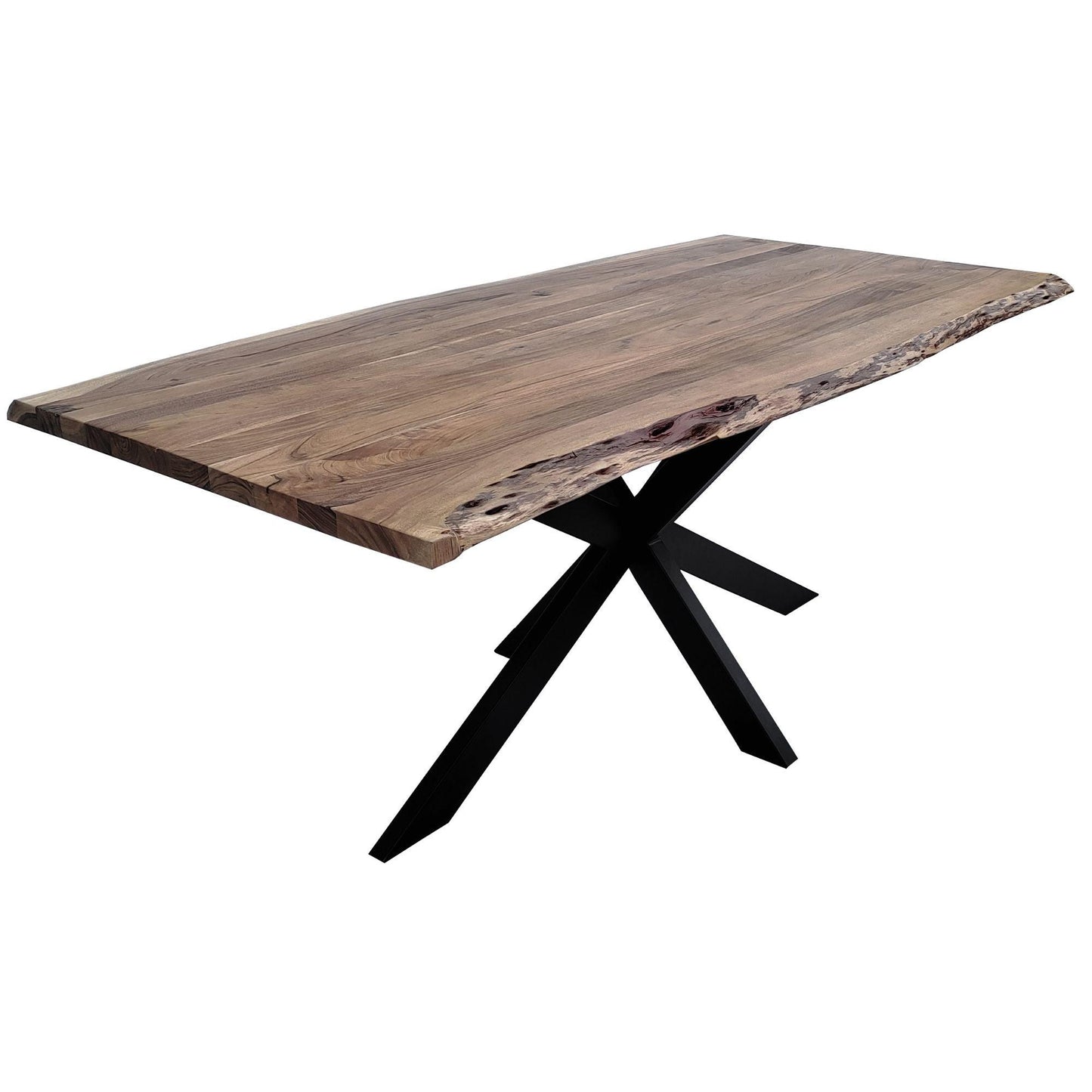 Lantana Dining Table 180cm Live Edge Solid Acacia Timber Wood Metal Leg -Natural