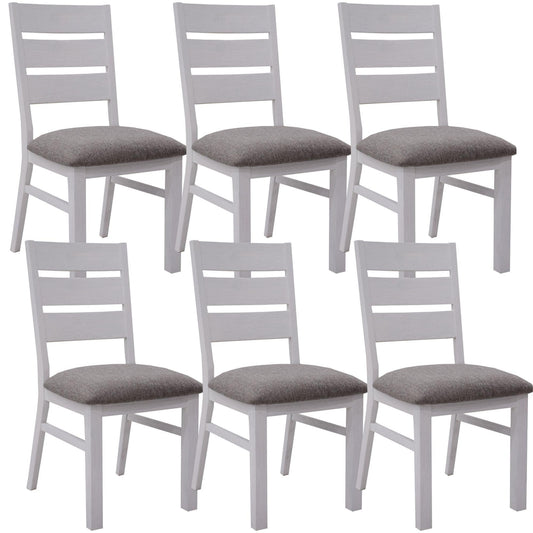 Plumeria Dining Chair Set of 6 Solid Acacia Wood Dining Furniture - White Brush