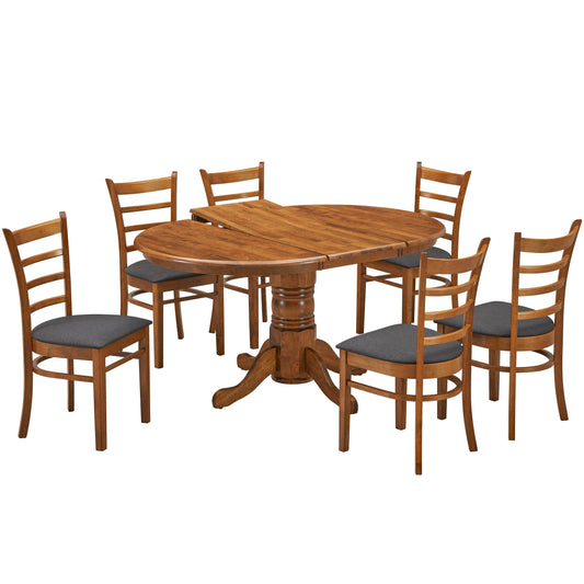 Linaria 7pc Dining Set 150cm Extendable Pedestral Table 4 Timber Chair - Walnut
