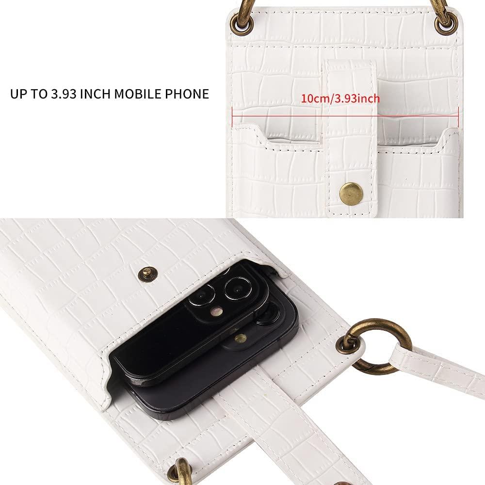 Unique large PU Leather Crossbody Cell Phone holder bag for Women Wallet Purse with mirror inside many card pockets WHITE