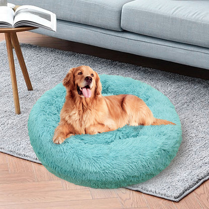 Pet Dog Bedding Warm Plush Round Comfortable Nest Comfy Sleep Kennel Green 100cm