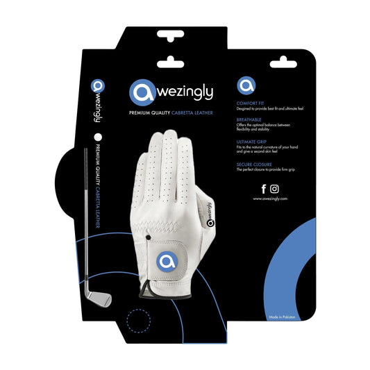 Premium Quality Cabretta Leather Golf Glove for Men - White (M)