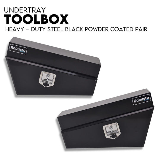 Under Tray Tool Box Underbody Pair Set 750mm Black Steel