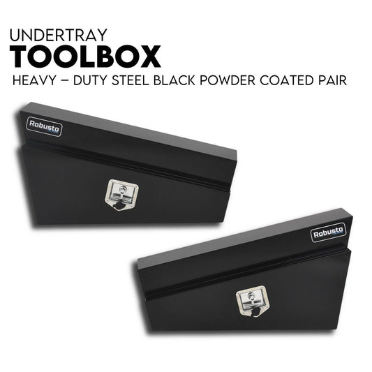 Under Tray Tool Box Underbody Pair Set 900mm Black Steel