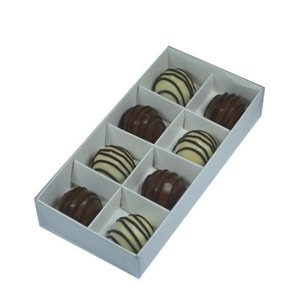 10 Pack of White Card Chocolate Sweet Soap Product Reatail Gift Box - 8 bay 3cm Compartments - Clear Slide On Lid - 16x8x3cm