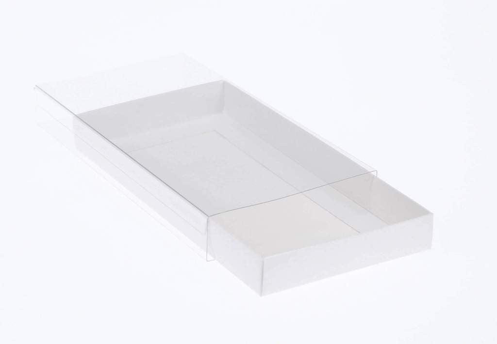 10 Pack of White Card Box - Clear Slide On Lid - 17 x 25 x 5cm - Large Beauty Product Gift Giving Hamper Tray Merch Fashion Cake Sweets Xmas