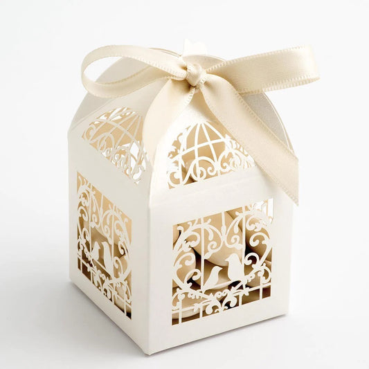 Ivory Dove Bird Heart Wedding Engagement Bomboniere Favor Lolly Gift Card Box - 10 Pack