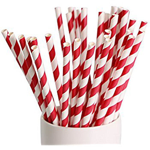 50 Pack Red White Drinking Straws Biodegradable Eco Paper Birthday Party Event Bistro Bar Cafe Take Away