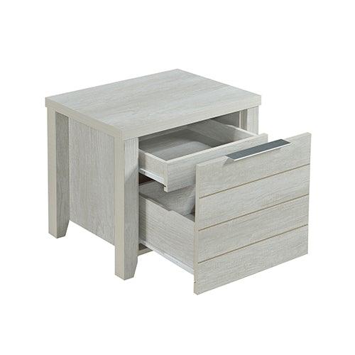 3 Pieces Bedroom Suite Natural Wood Like MDF Structure Queen Size White Ash Colour Bed, Bedside Table