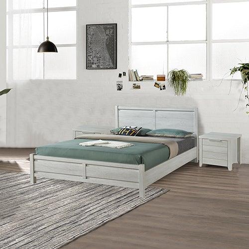 4 Pieces Bedroom Suite Natural Wood Like MDF Structure Queen Size White Ash Colour Bed, Bedside Table & Tallboy