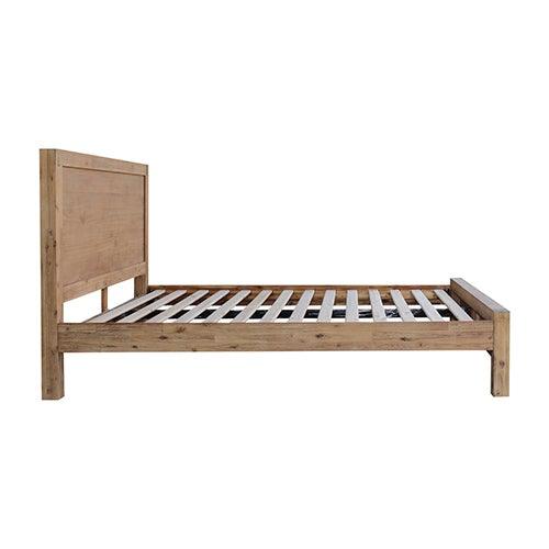3 Pieces Bedroom Suite in Solid Wood Veneered Acacia Construction Timber Slat Double Size Oak Colour Bed, Bedside Table