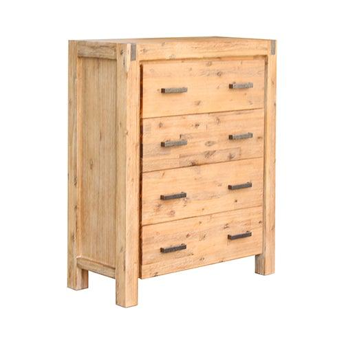 5 Pieces Bedroom Suite in Solid Wood Veneered Acacia Construction Timber Slat King Size Oak Colour Bed, Bedside Table , Tallboy & Dresser