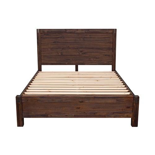 5 Pieces Bedroom Suite in Solid Wood Veneered Acacia Construction Timber Slat Queen Size Chocolate Colour Bed, Bedside Table , Tallboy & Dresser