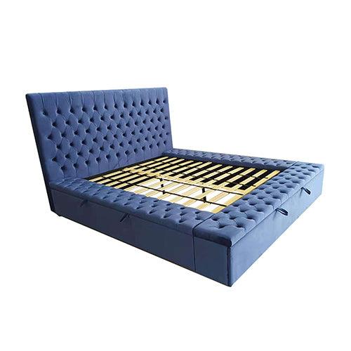 King Size Storage Bed Frame Elegant Luxury Velvet in Navy Blue Colour