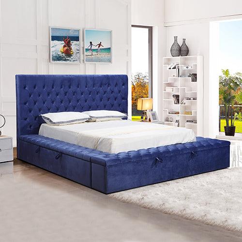 Queen Size Storage Bed Frame Elegant Luxury Velvet in Navy Blue Colour