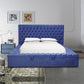 Queen Size Storage Bed Frame Elegant Luxury Velvet in Navy Blue Colour