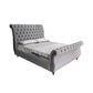 King Bed Frame Upholstery Velvet Fabric in Grey with Tufted Headboard Sleigh Bed
