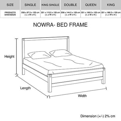 Bed Frame Double Size in Solid Wood Veneered Acacia Bedroom Timber Slat in Chocolate