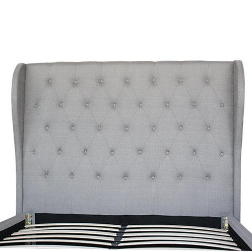 Bed Frame Queen Size in Grey Fabric Upholstered French Provincial High Bedhead