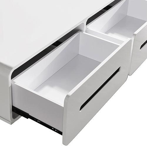 Coffee Table High Gloss Finish Shiny White Colour with 2 Drawers Storage