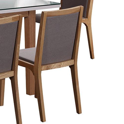 2x Wooden Frame Leatherette In Gray Fabric Dining Chairs with Wooden Legs