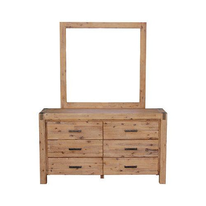 Dresser with 6 Storage Drawers in Solid Acacia & Veneer With Mirror in Oak Colour