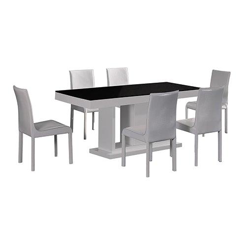 7 Pieces Dining Suite Dining Table & 6X  White Chairs in Rectangular Shape High Glossy MDF Wooden Base Combination of Black & White Colour