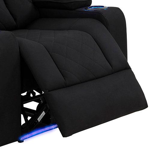 Electric Recliner Stylish Rhino Fabric Black 1 Seater Lounge Armchair with LED Features