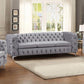 3 Seater Sofa Classic Button Tufted Lounge in Grey Velvet Fabric with Metal Legs