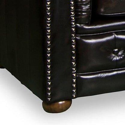 1 Seater Genuine Leather Upholstery Deep Quilting Pocket Spring Button Studding Sofa Lounge Set for Living Room Couch In Brown Colour