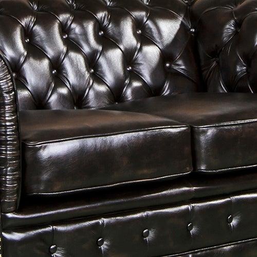 2 Seater Genuine Leather Upholstery Deep Quilting Pocket Spring Button Studding Sofa Lounge Set for Living Room Couch In Brown Colour