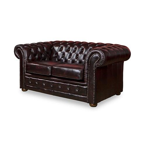 2 Seater Genuine Leather Upholstery Deep Quilting Pocket Spring Button Studding Sofa Lounge Set for Living Room Couch In Burgandy Colour