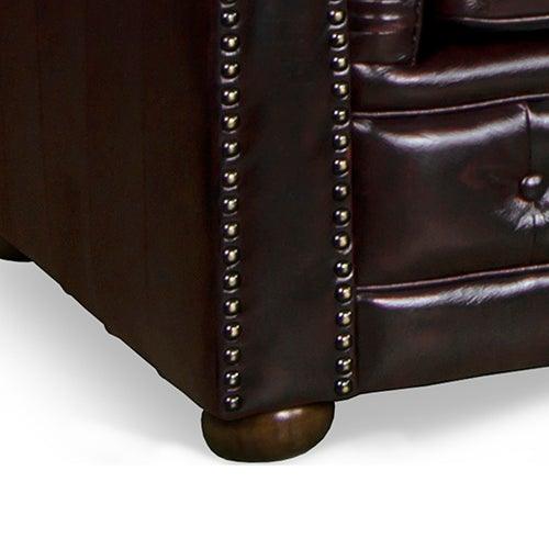 2 Seater Genuine Leather Upholstery Deep Quilting Pocket Spring Button Studding Sofa Lounge Set for Living Room Couch In Burgandy Colour