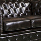 3 Seater Genuine Leather Upholstery Deep Quilting Pocket Spring Button Studding Sofa Lounge Set for Living Room Couch In Brown Colour