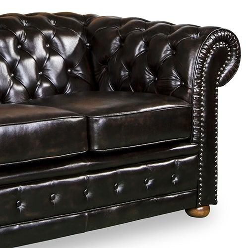 3 Seater Genuine Leather Upholstery Deep Quilting Pocket Spring Button Studding Sofa Lounge Set for Living Room Couch In Brown Colour