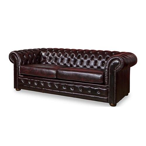 3 Seater Genuine Leather Upholstery Deep Quilting Pocket Spring Button Studding Sofa Lounge Set for Living Room Couch In Burgandy Colour
