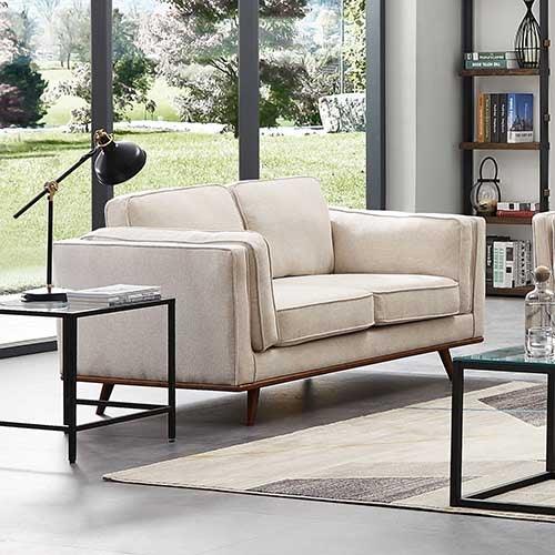 2 Seater Sofa Beige Fabric Modern Lounge Set for Living Room Couch with Wooden Frame