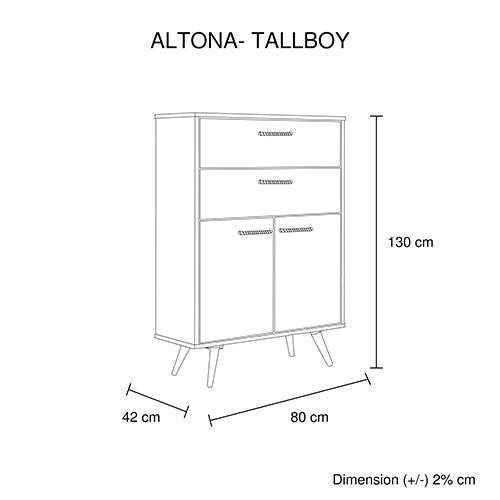 Acacia 4 Drawers Tallboy Storage Cabinet Wood