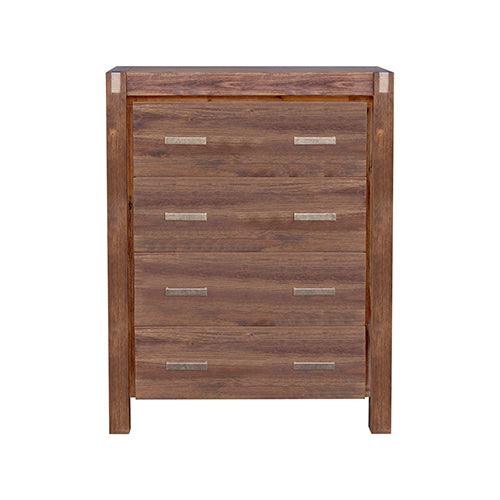 Tallboy with 4 Storage Drawers Solid Wooden Assembled in Chocolate Colour