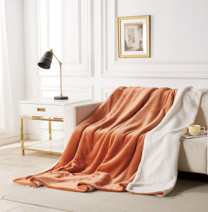 2 in 1 Teddy Sherpa  Quilt Cover Set and Blanket queen size terracotta