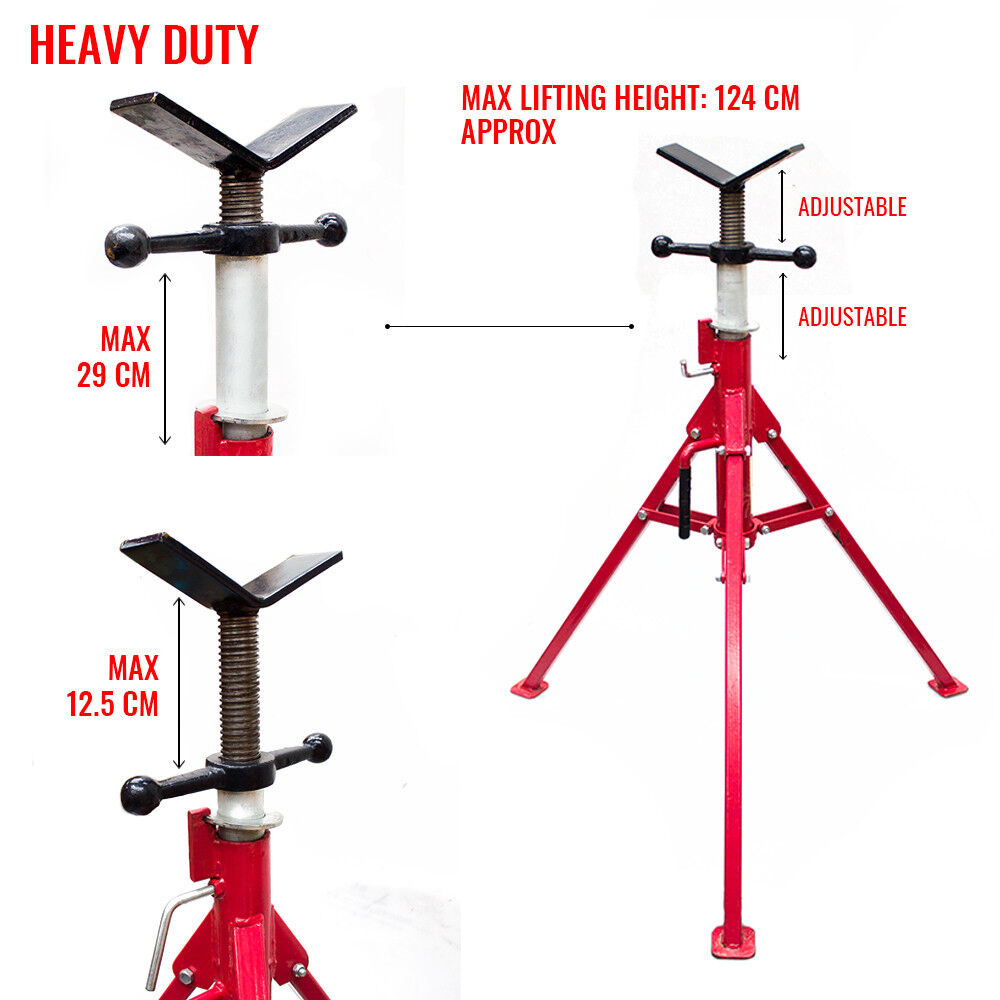 Folding Jack Stand 120cm Heavy Duty V Head Pipe Stand Adjustable Height 1.25 Ton